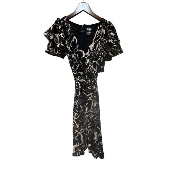 DKNY Women's Flutter Sleeve Printed Fit and Flare‎ Dress Size 2 - Picture 5 of 6